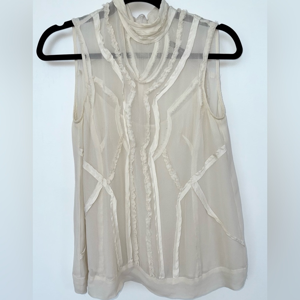 Nanette Lepore White Sleeveless Bib Collar Blouse - Picture 6 of 7
